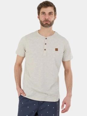 Fundango Phase Henley T-shirt férfi rövid ujjú póló homok színben 1