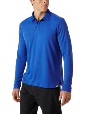 Helly Hansen Skagerrak Quickdry Rugger férfi hosszú ujjú galléros póló kék színben 1