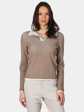 Luhta Luhta Inkarila női hosszú ujjú galléros póló barna színben 1