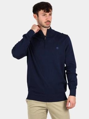 Timberland Cotton Yd 1/4 Zip Sweater férfi pulóver sötétkék színben 1