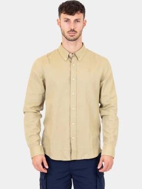 Timberland TFO Cotton/Linen Long Sleeve Shirt férfi hosszú ujjú ing oliva színben 1