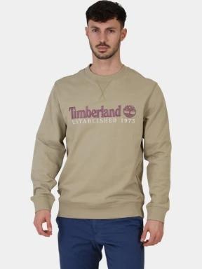 Timberland Embroidered Logo Crew Neck Sweats férfi pulóver oliva színben 1