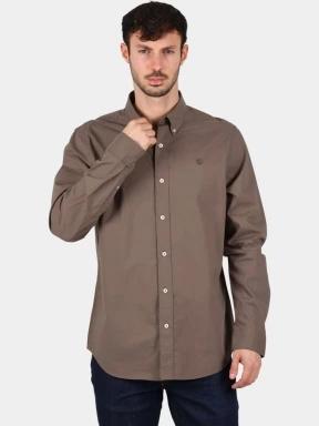 Timberland Long Sleeve Stretch Poplin Shirt férfi hosszú ujjú ing barna színben 1