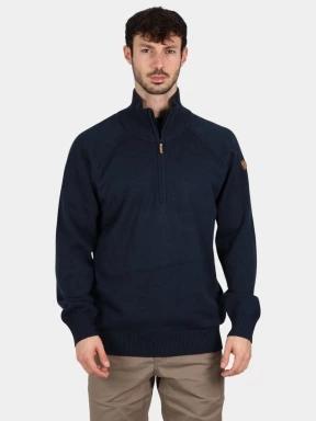 Fjallraven Övik Lite Half Zip M férfi kötött pulóver sötétkék színben 1