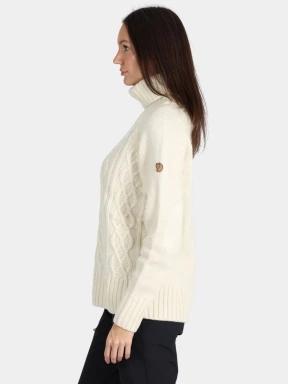 Fjallraven Övik Cable Knit Roller Neck W női kötött pulóver homok színben 3