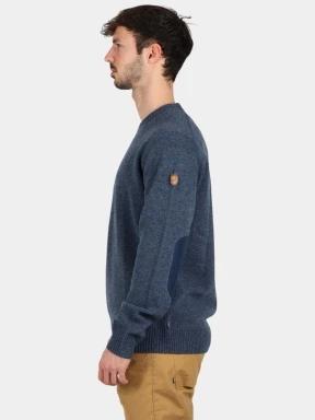 Fjallraven Övik Round-neck Sweater M férfi kötött pulóver sötétkék színben 3
