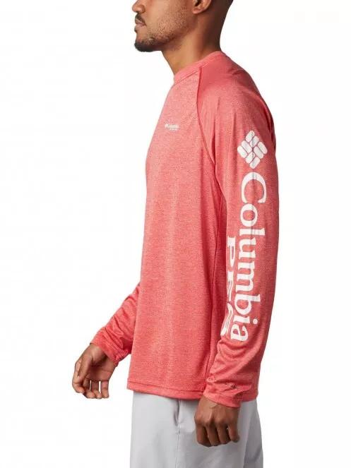 Columbia Terminal Tackle Heather LS Shirt férfi hosszú ujjú sport póló piros színben 4