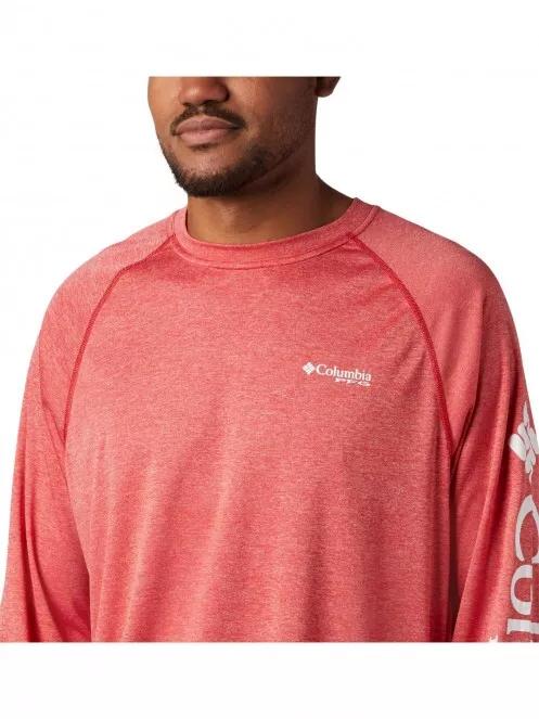 Columbia Terminal Tackle Heather LS Shirt férfi hosszú ujjú sport póló piros színben 5