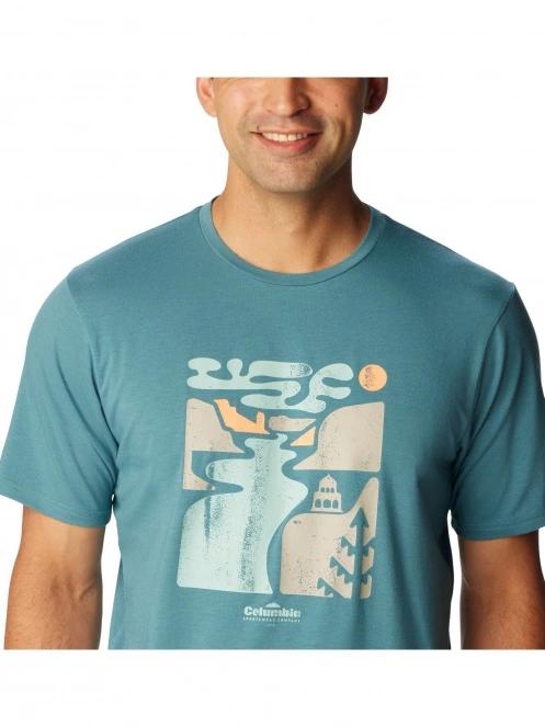 Columbia Men's Sun Trek Short Sleeve Graphic Tee férfi rövid ujjú sport póló zöld színben 6