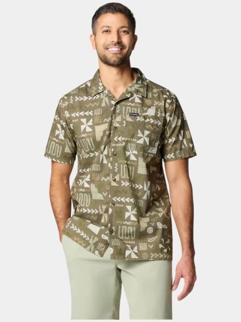 Columbia Pine Canyon Short Sleeve Shirt férfi rövid ujjú ing zöld színben 2