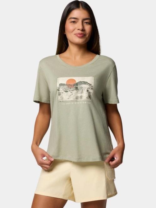 Columbia Ruby Springs Graphic Scoop Neck Short Sleeve Shirt női rövid ujjú póló zöld színben 2