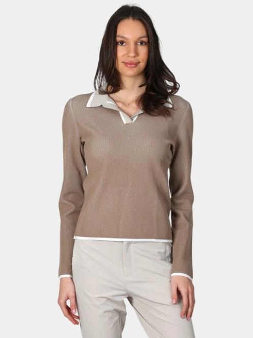 Luhta Luhta Inkarila női hosszú ujjú galléros póló barna színben 2