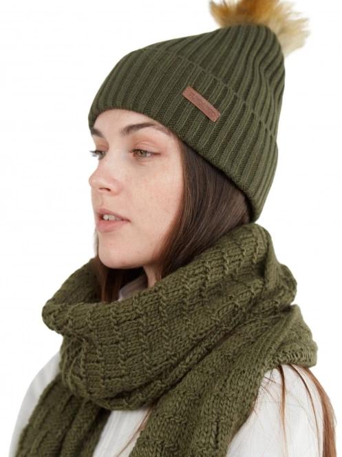 Fundango Merna Beanie női bojtos sapka oliva színben 4