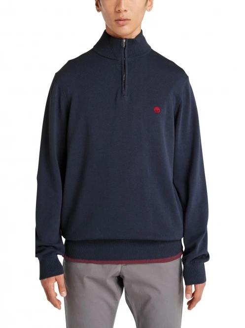 Timberland Cotton Yd 1/4 Zip Sweater férfi pulóver sötétkék színben 2