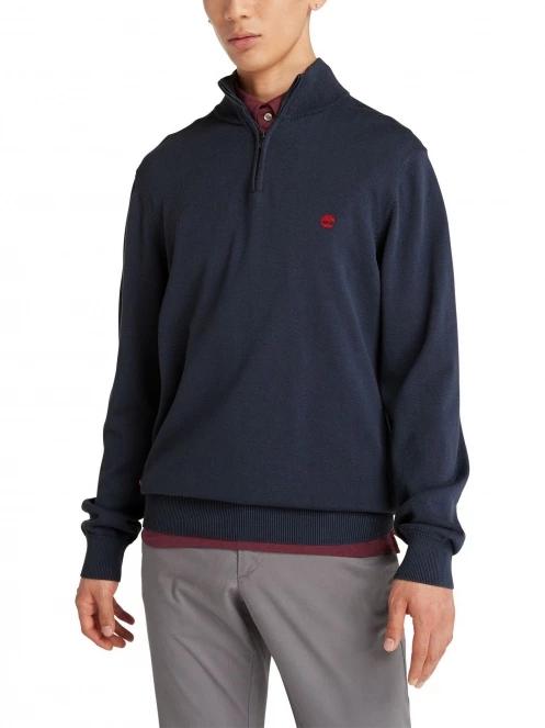 Timberland Cotton Yd 1/4 Zip Sweater férfi pulóver sötétkék színben 4
