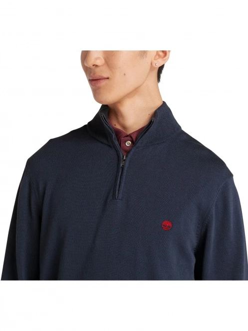 Timberland Cotton Yd 1/4 Zip Sweater férfi pulóver sötétkék színben 6