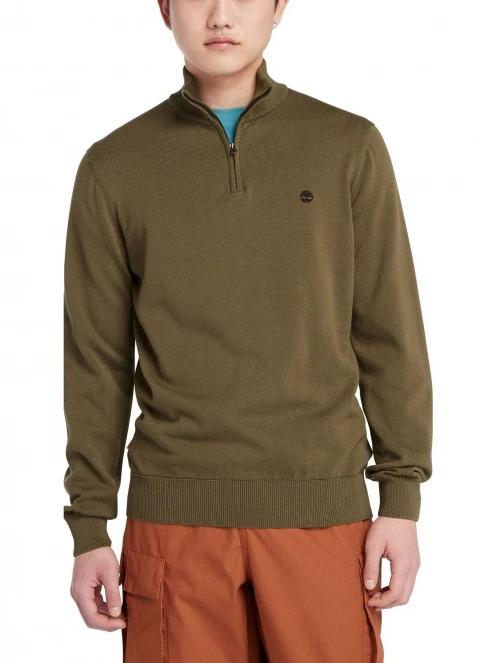 Timberland Cotton Yd 1/4 Zip Sweater férfi pulóver zöld színben 4