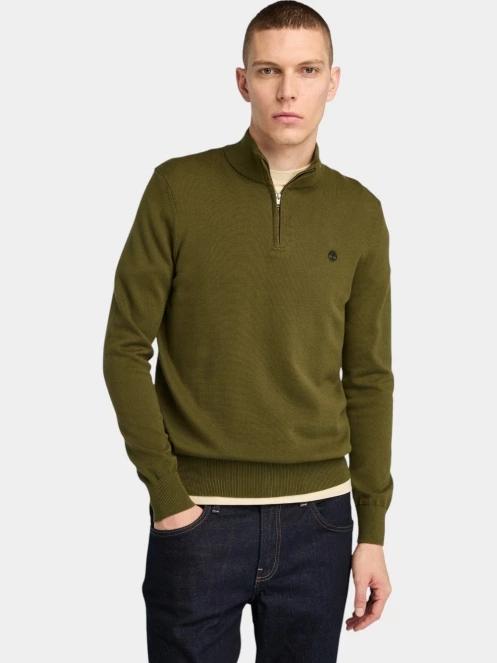 Timberland Cotton Yd 1/4 Zip Sweater férfi pulóver oliva színben 2