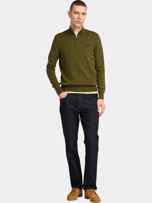 Timberland Cotton Yd 1/4 Zip Sweater férfi pulóver oliva színben 4