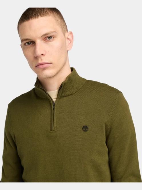 Timberland Cotton Yd 1/4 Zip Sweater férfi pulóver oliva színben 5