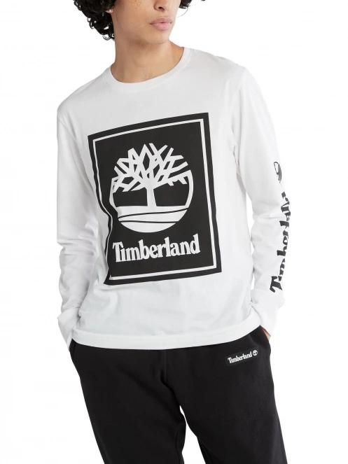 Timberland Ls Front Stack Logo Tee férfi hosszú ujjú póló fehér színben 2