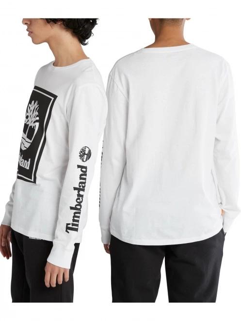 Timberland Ls Front Stack Logo Tee férfi hosszú ujjú póló fehér színben 4
