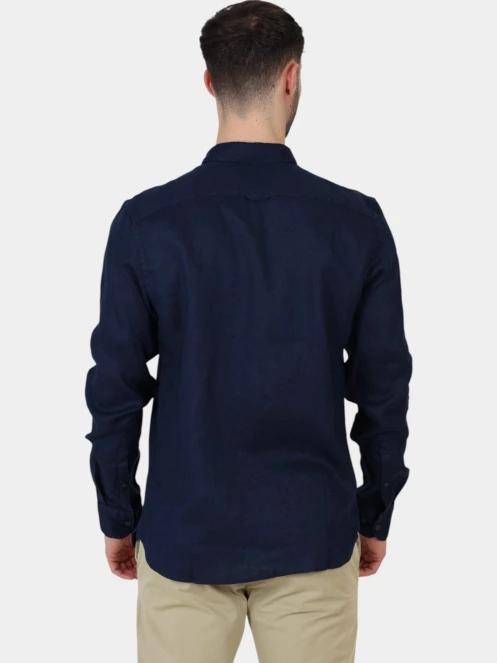 Timberland Linen Shirt férfi hosszú ujjú ing sötétkék színben 4