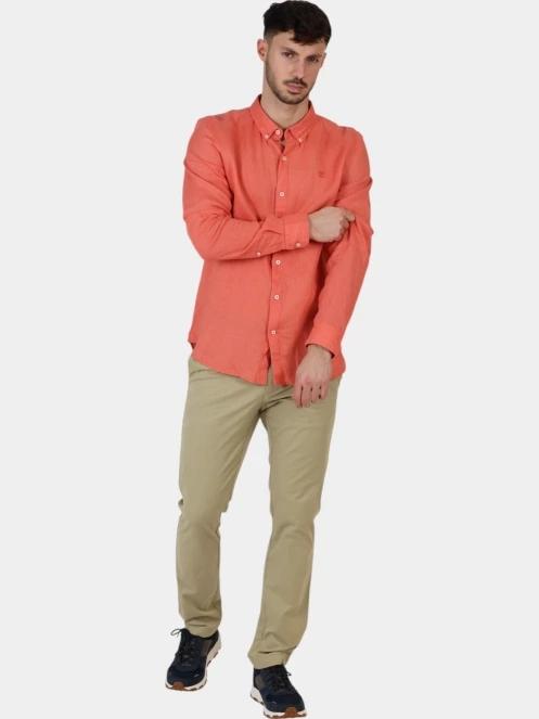 Timberland Linen Shirt férfi hosszú ujjú ing narancssárga színben 6