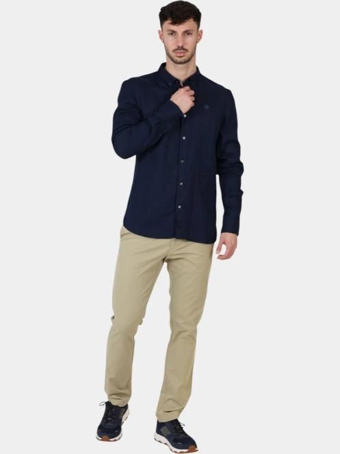 Timberland Linen Shirt férfi hosszú ujjú ing sötétkék színben 6