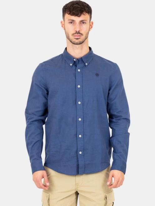 Timberland TFO Cotton/Linen Long Sleeve Shirt férfi hosszú ujjú ing sötétkék színben 2