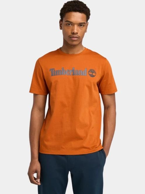 Timberland Linear Logo Short Sleeve Tee férfi rövid ujjú póló barna színben 2