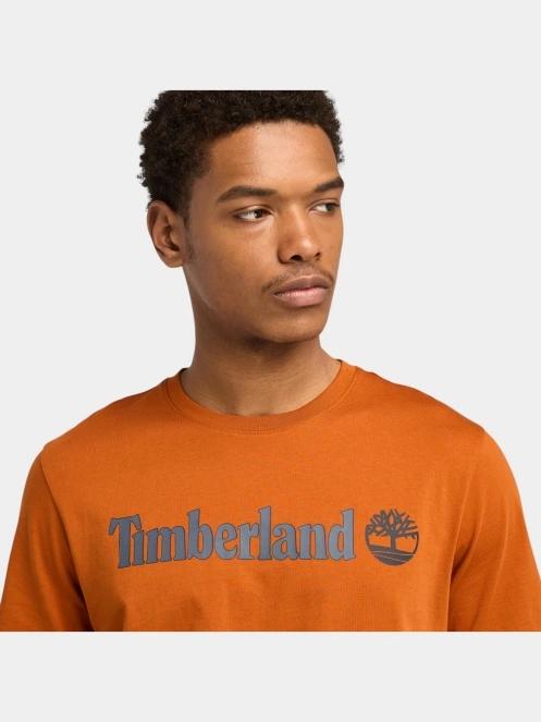Timberland Linear Logo Short Sleeve Tee férfi rövid ujjú póló barna színben 5