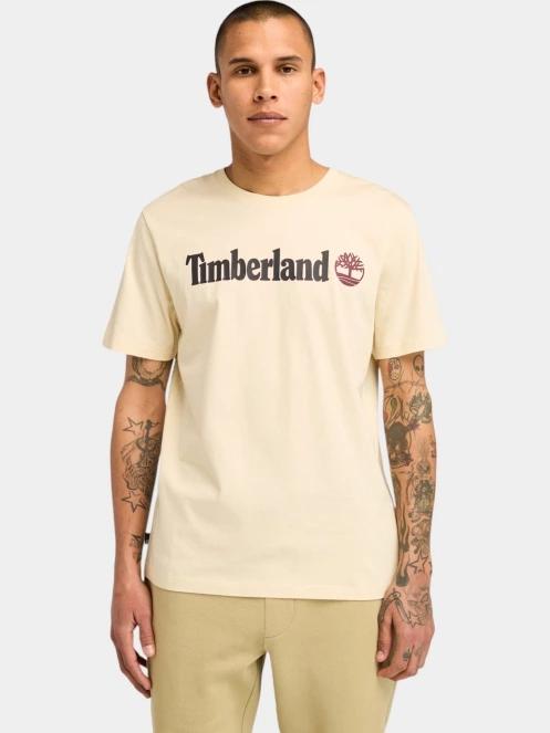 Timberland Linear Logo Short Sleeve Tee férfi rövid ujjú póló homok színben 2