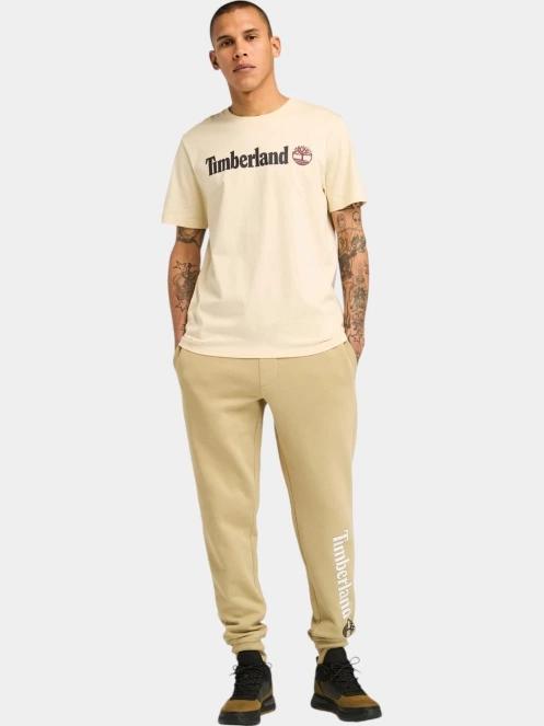 Timberland Linear Logo Short Sleeve Tee férfi rövid ujjú póló homok színben 4