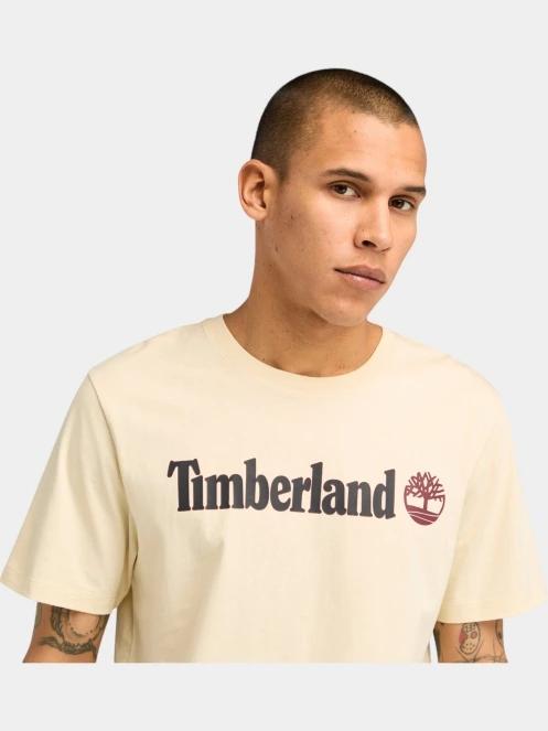 Timberland Linear Logo Short Sleeve Tee férfi rövid ujjú póló homok színben 5