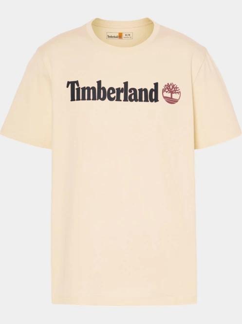 Timberland Linear Logo Short Sleeve Tee férfi rövid ujjú póló homok színben 6