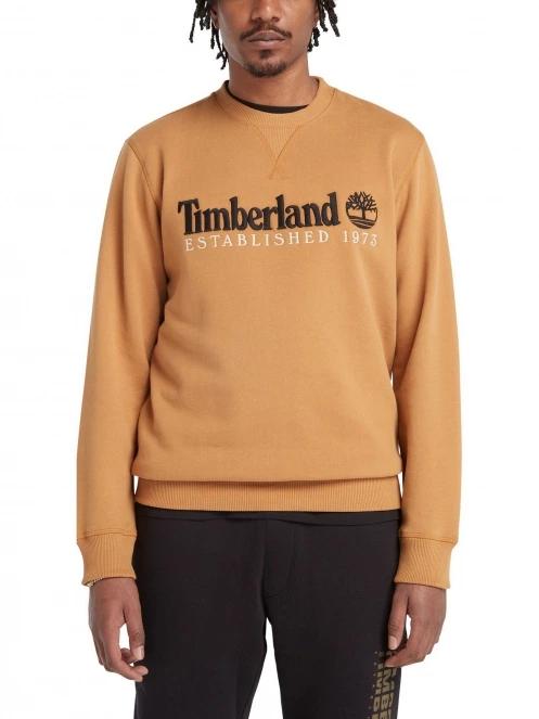 Timberland Embroidery Logo Brush Back Crew Neck férfi pulóver barna színben 2