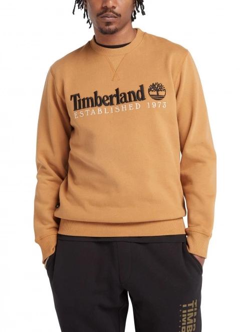 Timberland Embroidery Logo Brush Back Crew Neck férfi pulóver barna színben 4