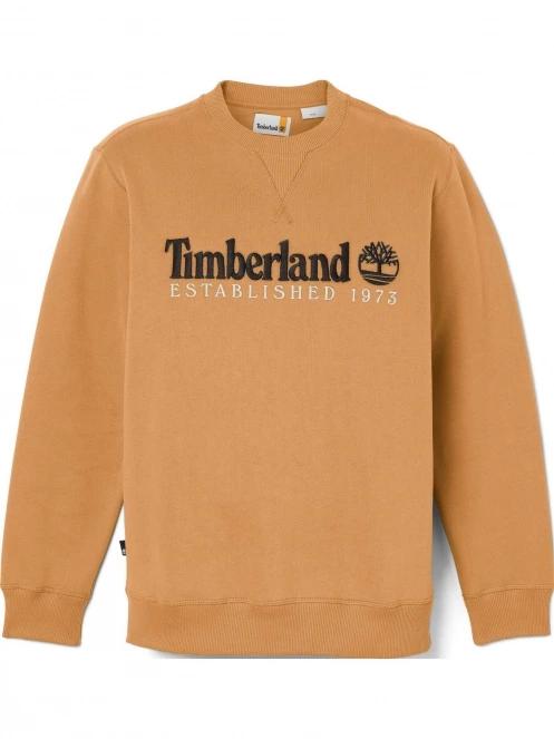 Timberland Embroidery Logo Brush Back Crew Neck férfi pulóver barna színben 7