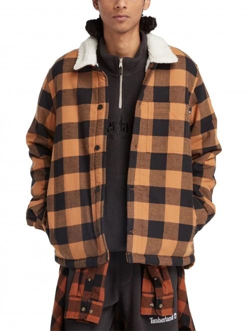 Timberland Tfo Buffalo Plaid Sherpa Lined Overshirt férfi utcai kabát barna színben 4