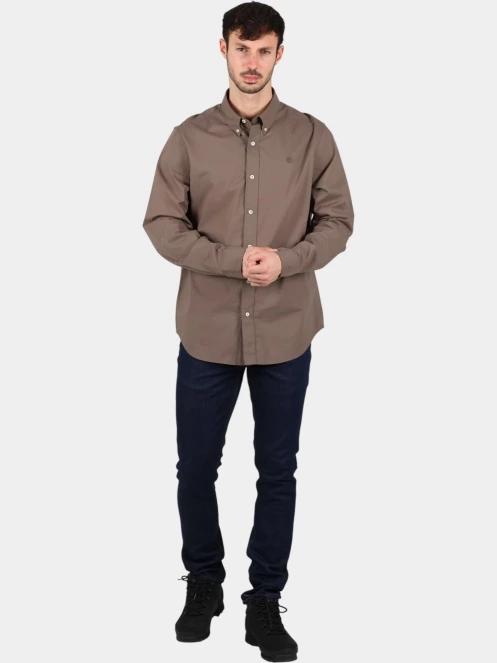 Timberland Long Sleeve Stretch Poplin Shirt férfi hosszú ujjú ing barna színben 5