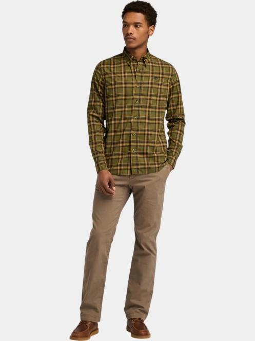 Timberland Stretch Poplin Check Shirt férfi hosszú ujjú ing oliva színben 4