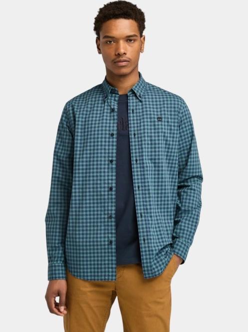 Timberland Stretch Poplin Gingham Shirt férfi hosszú ujjú ing sötétkék színben 2