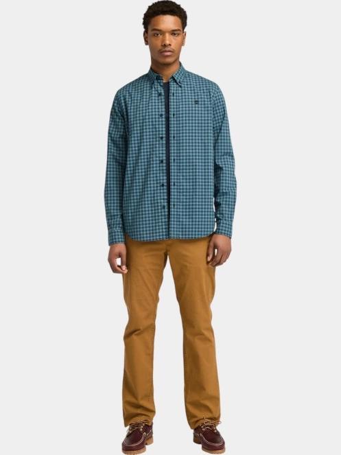 Timberland Stretch Poplin Gingham Shirt férfi hosszú ujjú ing sötétkék színben 4