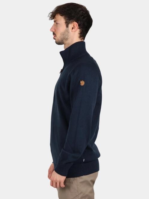Fjallraven Övik Lite Half Zip M férfi kötött pulóver sötétkék színben 3