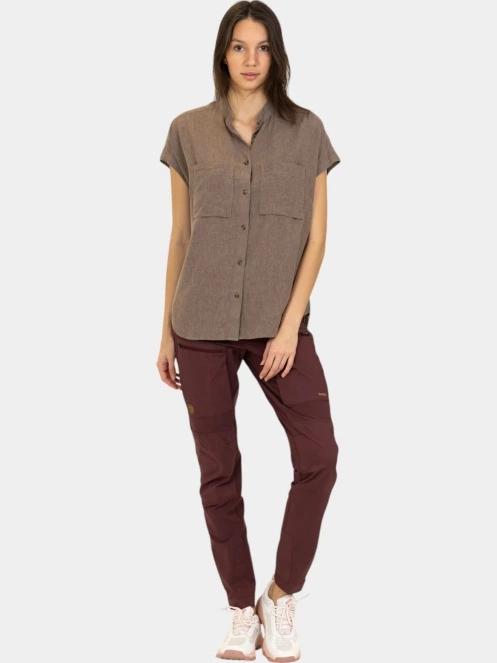 Fjallraven Övik Hemp Shirt SS W női rövid ujjú ing barna színben 5