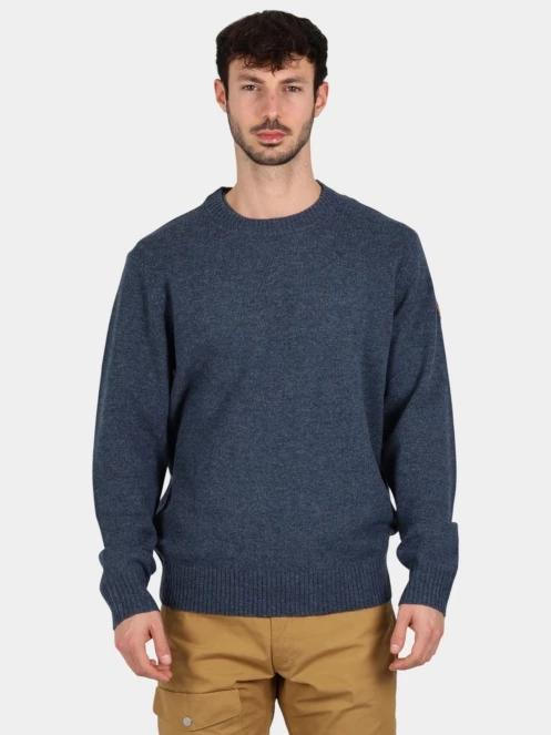 Fjallraven Övik Round-neck Sweater M férfi kötött pulóver sötétkék színben 2