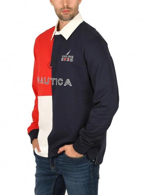 Nautica Nolan Rugby Shirt férfi hosszú ujjú galléros póló sötétkék színben 2