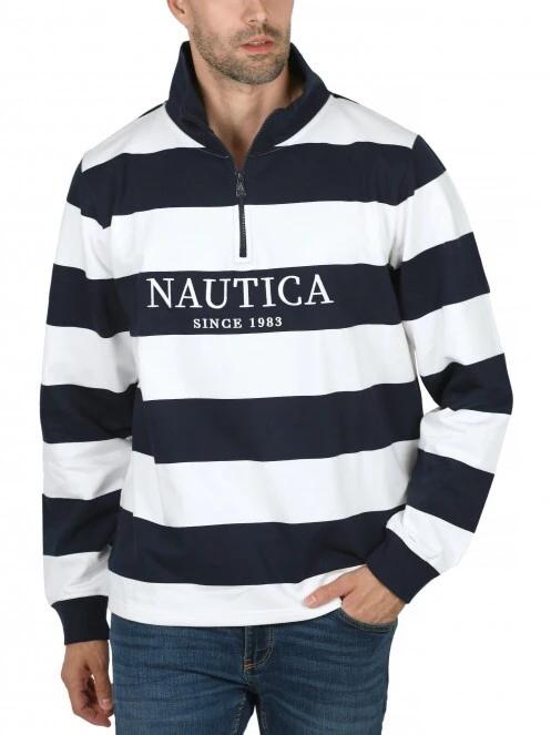 Nautica Foxen 1 Zip Top férfi hosszú ujjú galléros póló sötétkék színben 2