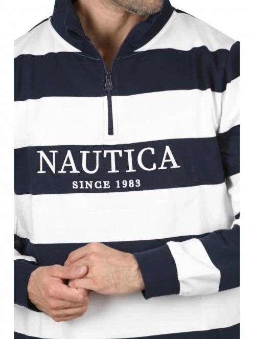 Nautica Foxen 1 Zip Top férfi hosszú ujjú galléros póló sötétkék színben 5